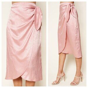 Sugar Lips Satin Leopard Animal Print Blush Pink Wrap Tie High Waist Midi Skirt